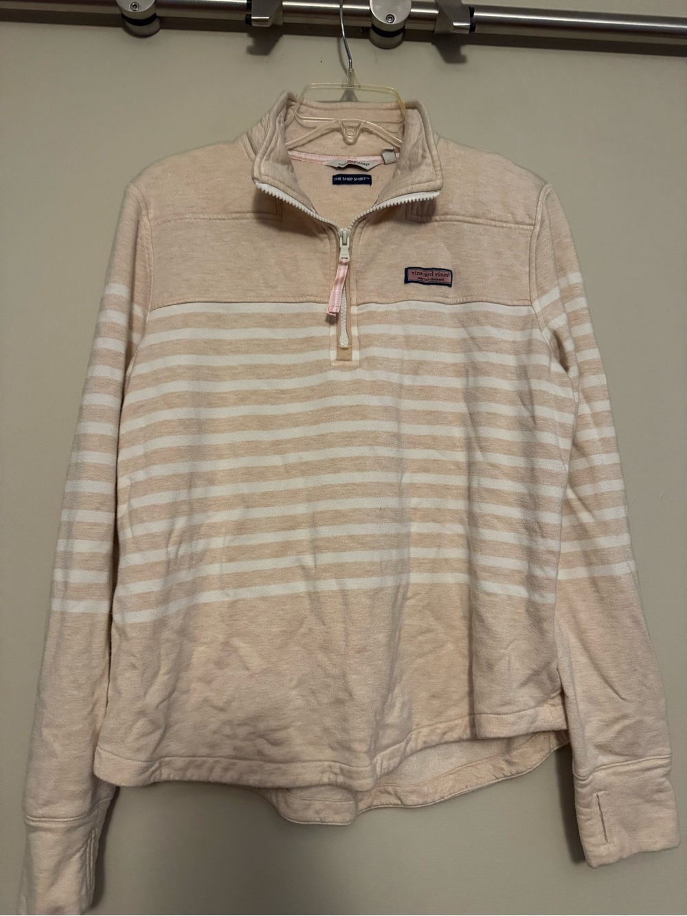 Vineyard Vines Women's Cream and White Striped Quarter-Zip Pullover